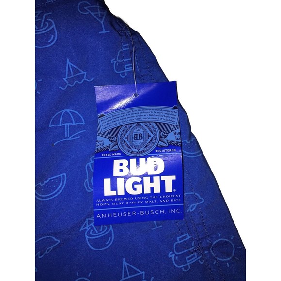 Bud Light Beer Men's Board Shorts Drawstrings poly Blend Swim Trunks 2XL 44/46 - Picture 6 of 8